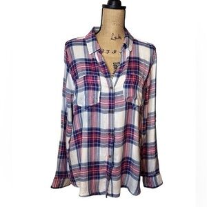 Women’s Long Sleeve Tinsel button up Flannel with pockets Size Large